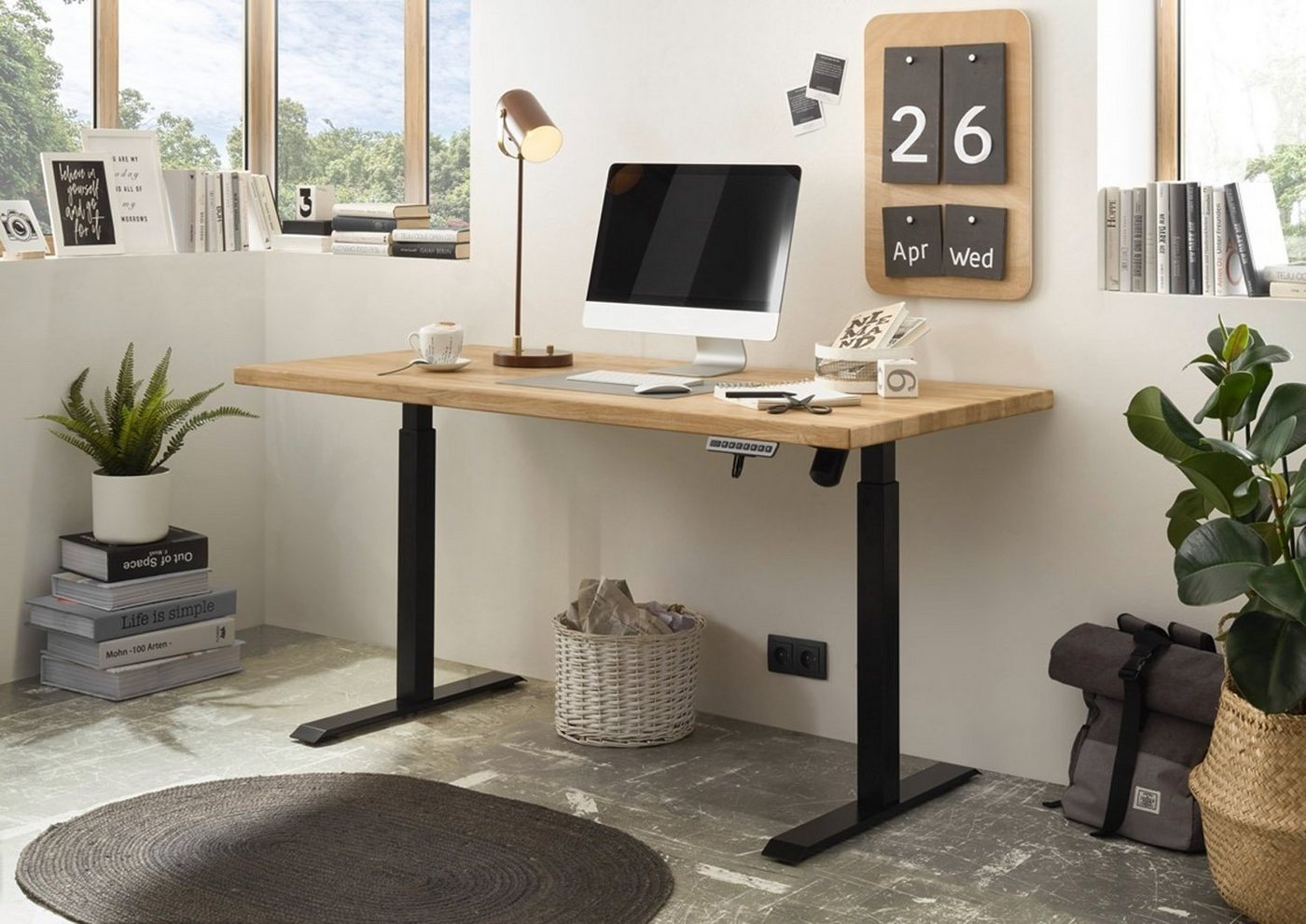 Schreibtisch TOULOUSE, Braun, Eichenholz, Schwarz, Metallgestell, B 160 cm x H 72 cm, elektrisch höhenverstellbar – Bild 2 von 5