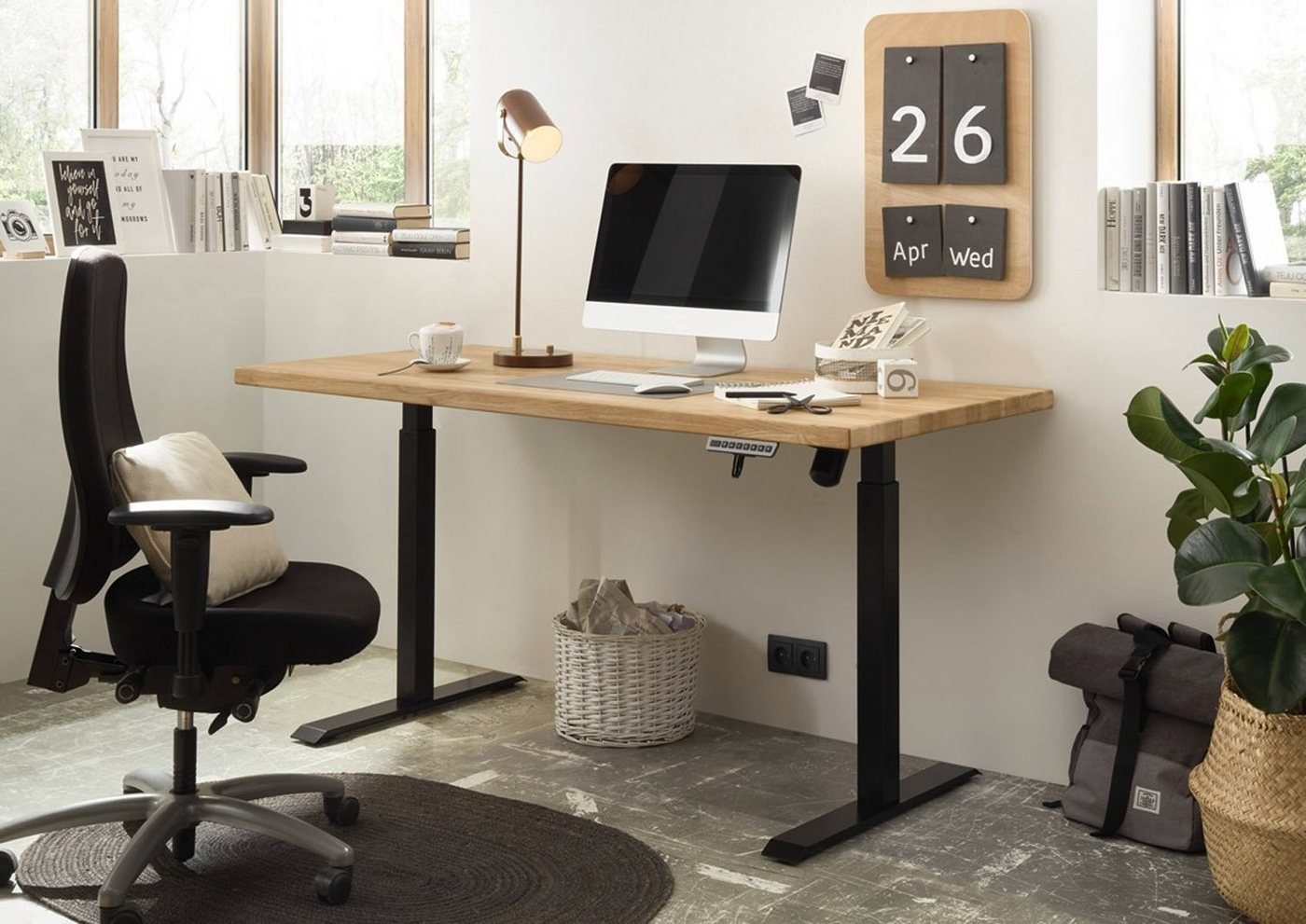 Schreibtisch TOULOUSE, Braun, Eichenholz, Schwarz, Metallgestell, B 160 cm x H 72 cm, elektrisch höhenverstellbar – Bild 3 von 5