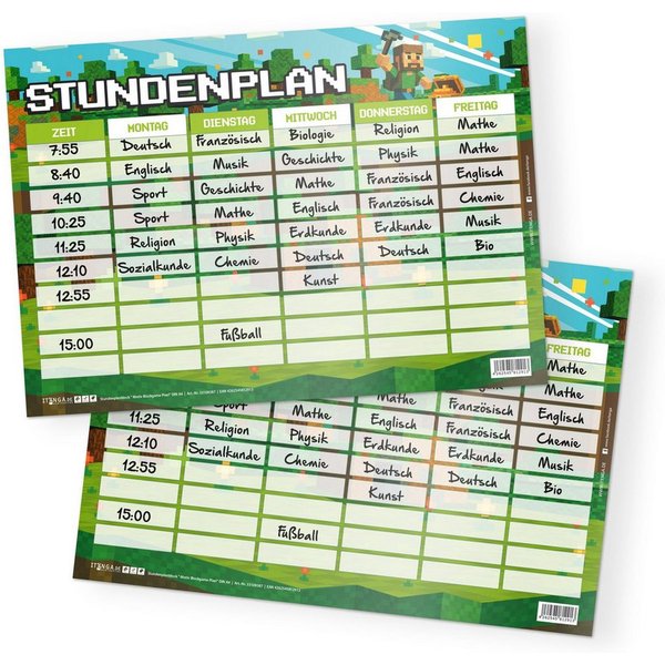 itenga Schülerkalender itenga Stundenplan Blockgame PIXEL einseitig abwischbar DIN A4
