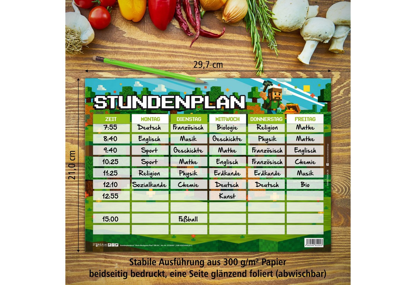 itenga Schülerkalender itenga Stundenplan Blockgame PIXEL einseitig abwischbar DIN A4 – Bild 2 von 5