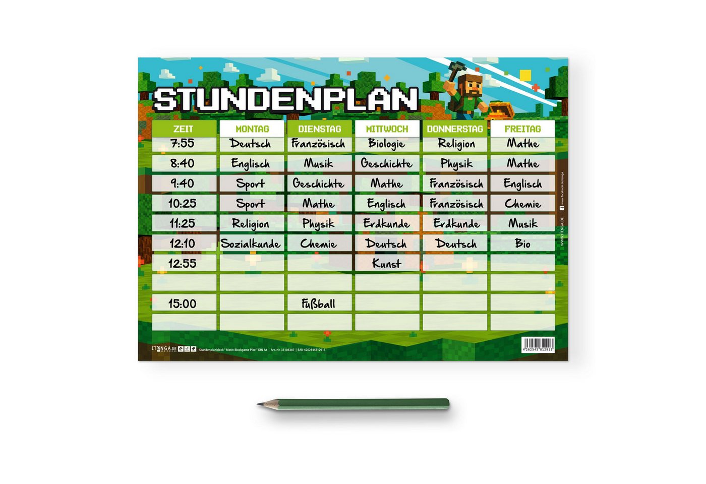 itenga Schülerkalender itenga Stundenplan Blockgame PIXEL einseitig abwischbar DIN A4 – Bild 4 von 5