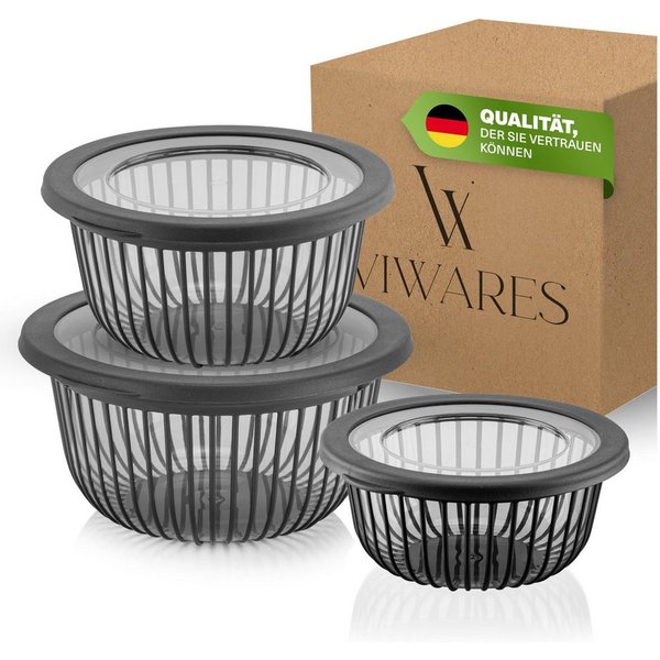 Viwares Schüssel Viwares Schüssel-Set 3er mit Deckel – 1, 2, 3 L Anthrazit, (3-tlg), Schüssel-Set 3er mit Deckel – 1, 2, 3 L Anthrazit
