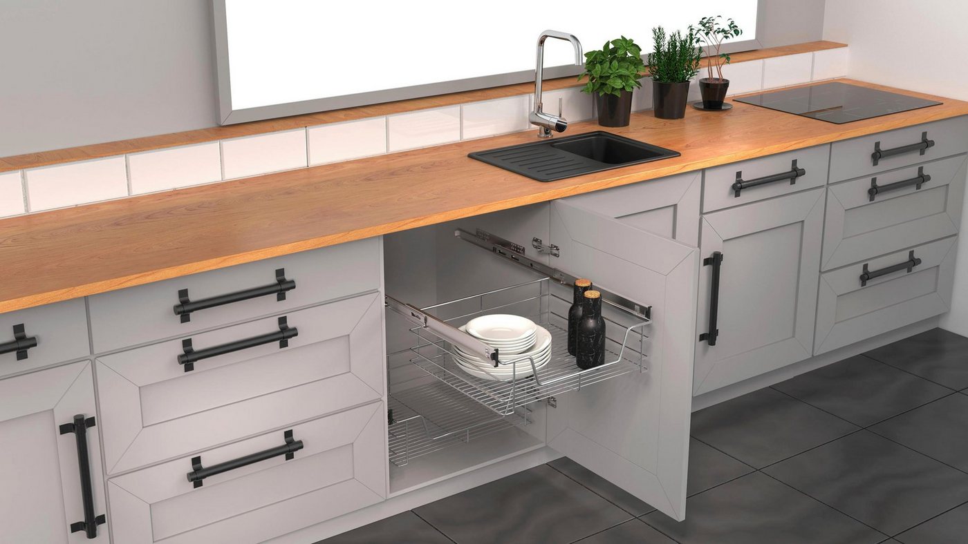 Schütte Auszug, Teleskopschublade, 410 x 150 x 450 mm, für Breite 50 cm, Chrom – Bild 3 von 4