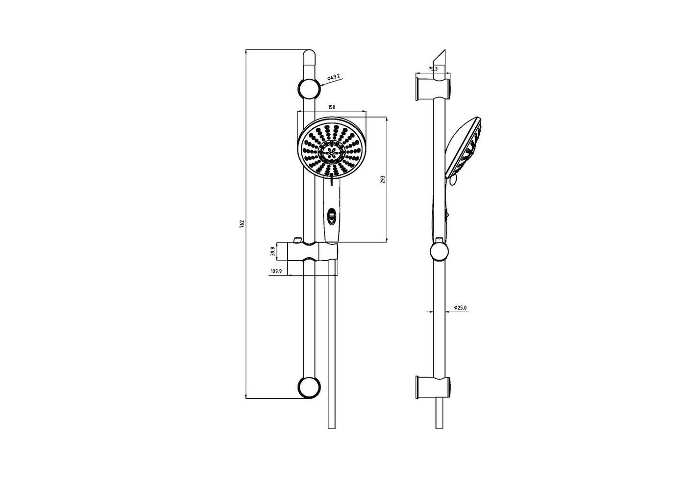 Schütte Brausegarnitur Florenz, Höhe 70 cm, 5 Strahlart(en), Set, Regendusche, Wellness Duschkopf mit 5 Funktionen – Bild 3 von 3
