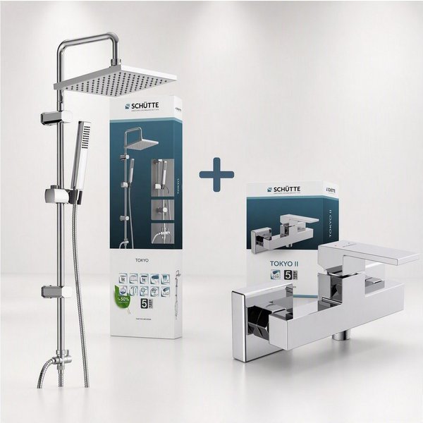 Schütte Brausegarnitur TOKYO, Höhe 99 cm, Spar-Set, 20x20cm Regenduschkopf und Handbrause mit Antikalknoppen, Regendusche mit Handbrause und Umsteller + Einhebe