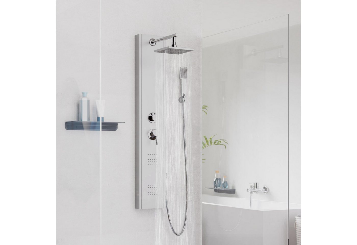 Schütte Duschsäule TAHITI, Höhe 125 cm, 2 Massage-Düsen, Antikalk-Noppen, Edelstahl, Wellness-Kopfbrause – Bild 3 von 5
