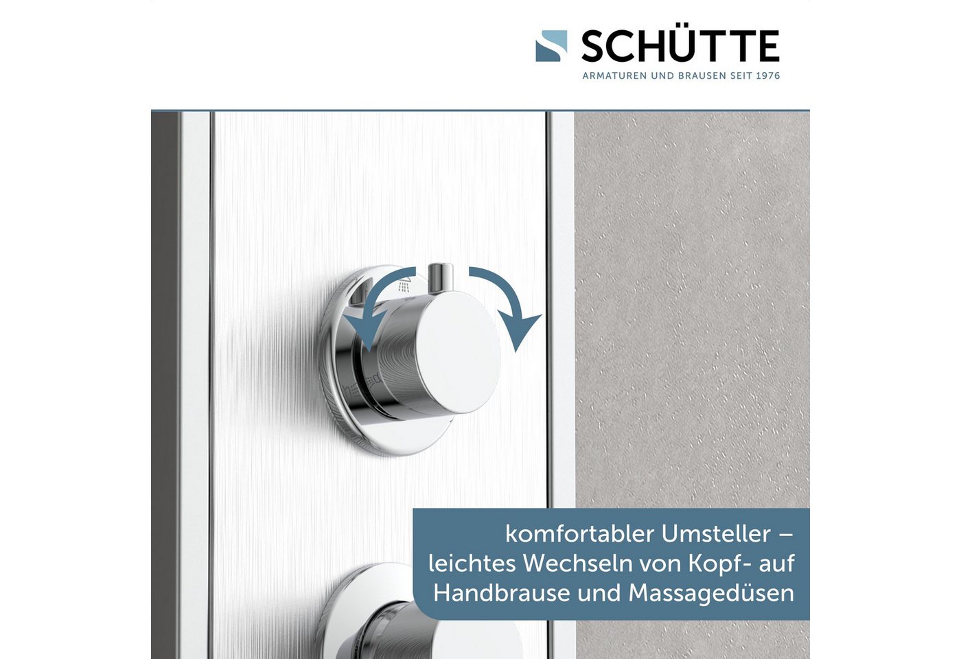 Schütte Duschsäule TAHITI, Höhe 125 cm, 2 Massage-Düsen, Antikalk-Noppen, Edelstahl, Wellness-Kopfbrause – Bild 4 von 5