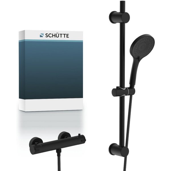 Schütte Duschsystem BLACK, Höhe 70 cm, 3 Strahlart(en), Überkopfbrauseset mit Thermostat, höhenverstellbar