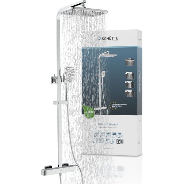 Schütte Duschsystem GRAN CANARIA, Höhe 115 cm, 2 Strahlart(en), Komplett-Set, Regendusche 30x20 cm, Umsteller, Antikalk, 3 Strahlarten, Thermostat