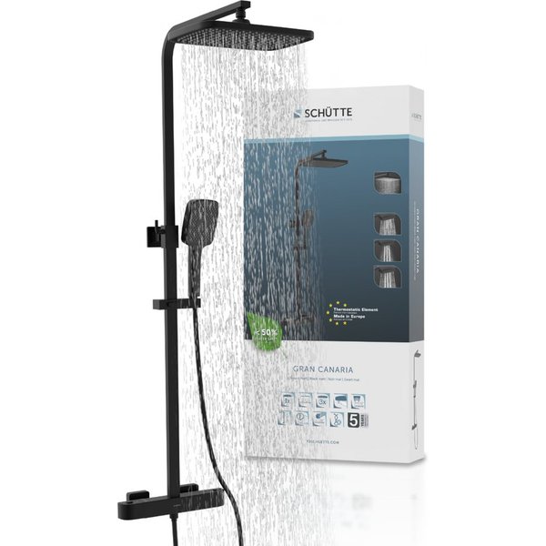 Schütte Duschsystem GRAN CANARIA, Höhe 115 cm, 2 Strahlart(en), Komplett-Set, Regendusche 30x20 cm, Umsteller, Antikalk, 3 Strahlarten, Thermostat