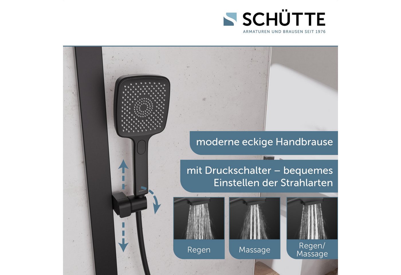 Schütte Duschsystem HAWAII Überkopfbrause-Set, Höhe 115 cm, 3 Strahlart(en), Komplett-Set, Inkl. Montagematerial und Dichtungen, mit Thermostatarmatur, Glasabla – Bild 5 von 5