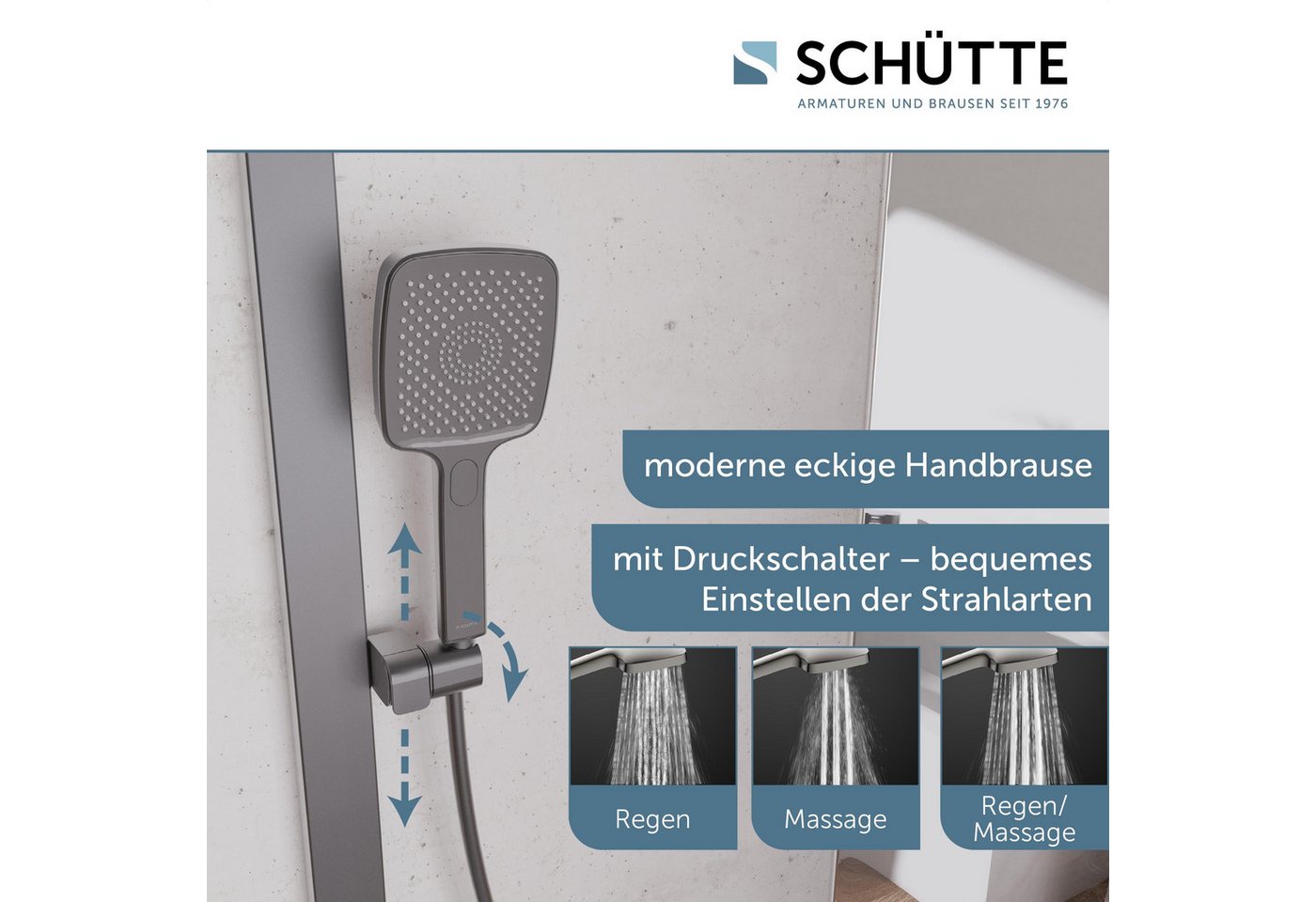 Schütte Duschsystem HAWAII Überkopfbrause-Set, Höhe 115 cm, 3 Strahlart(en), Komplett-Set, Inkl. Montagematerial und Dichtungen, mit Thermostatarmatur, Glasabla – Bild 5 von 5