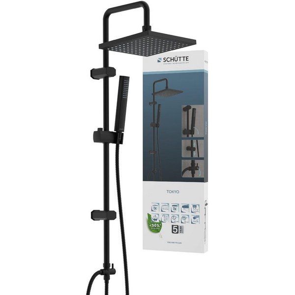 Schütte Duschsystem TOKYO, Höhe 99 cm, 2 Strahlart(en), Set, 10 tlg., inkl. Wasserspardichtung, Antikalk, höhenverstellb., Edelstahl-Stange