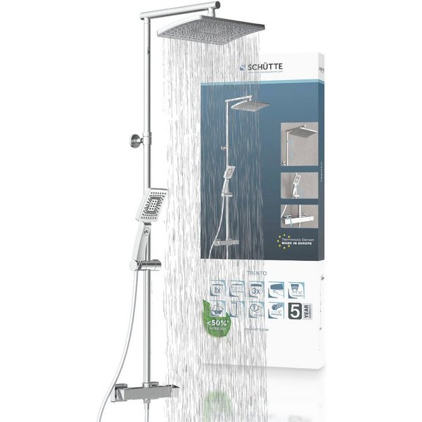 Schütte Duschsystem TRENTO, Höhe 150 cm, Set, mit Thermostatarmatur, 3-fach verstellbar, Antikalk-Noppen