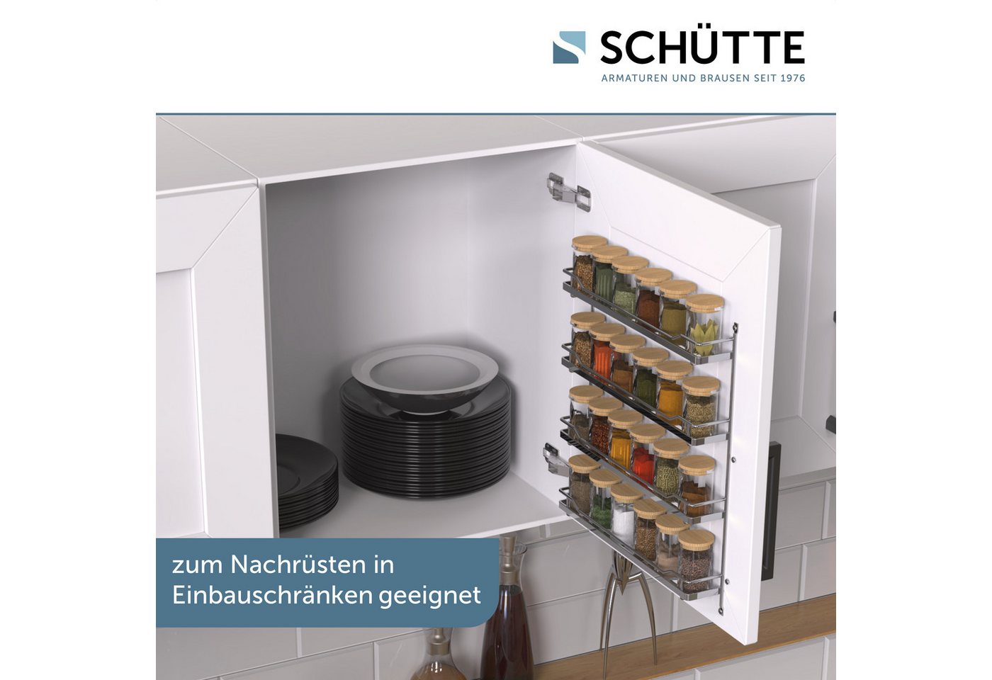 Schütte Gewürzregal hängend, chrom, 370 x 60 x 425 mm, für 4 x 6 Dosen – Bild 2 von 4