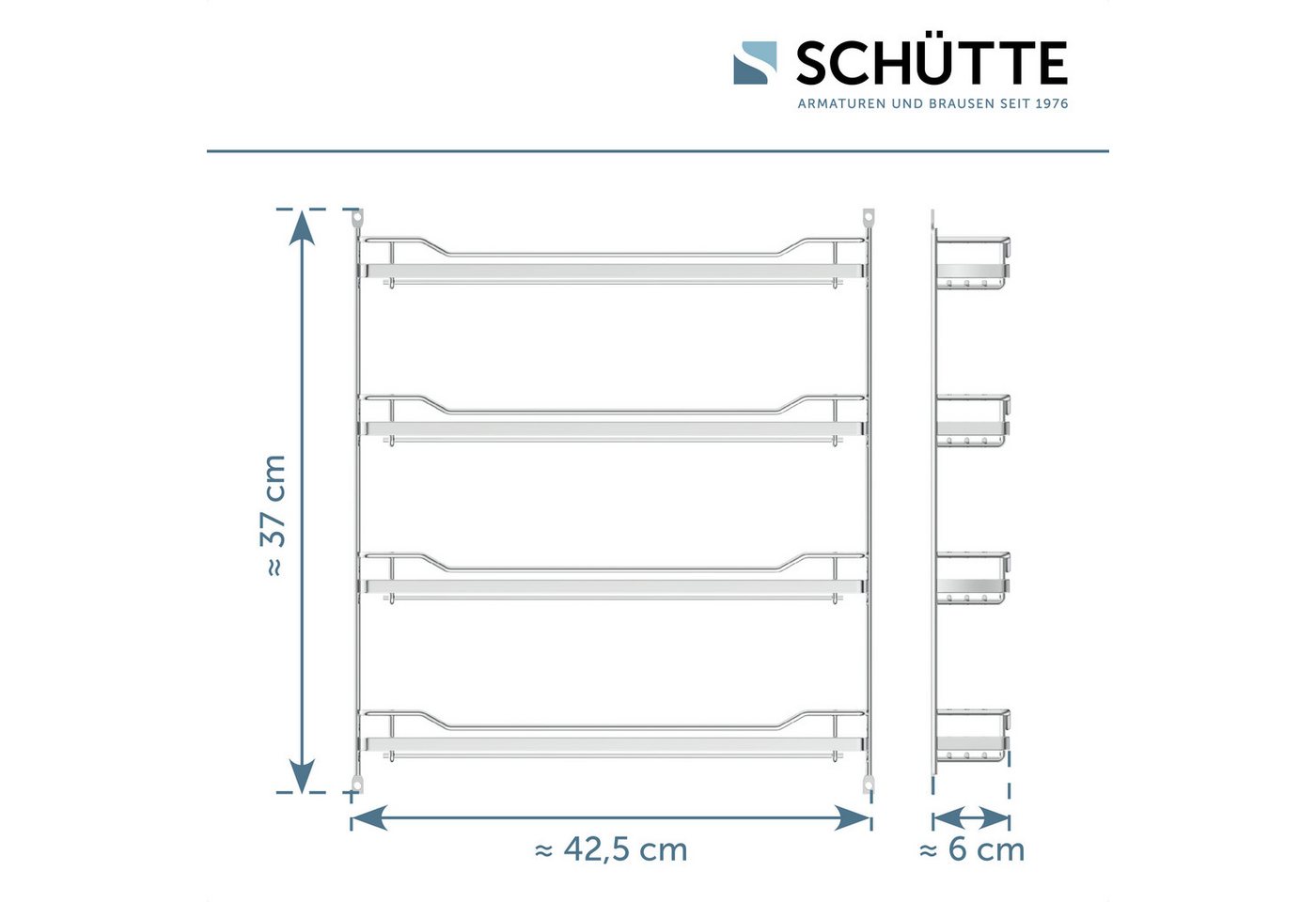 Schütte Gewürzregal hängend, chrom, 370 x 60 x 425 mm, für 4 x 6 Dosen – Bild 3 von 4
