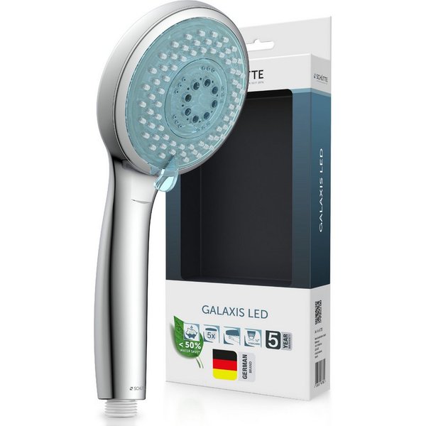 Schütte Handbrause Ambiente, LED Wellness Duschkopf, 3 Strahlarten, Duschbrause mit 7 Farbvarianten