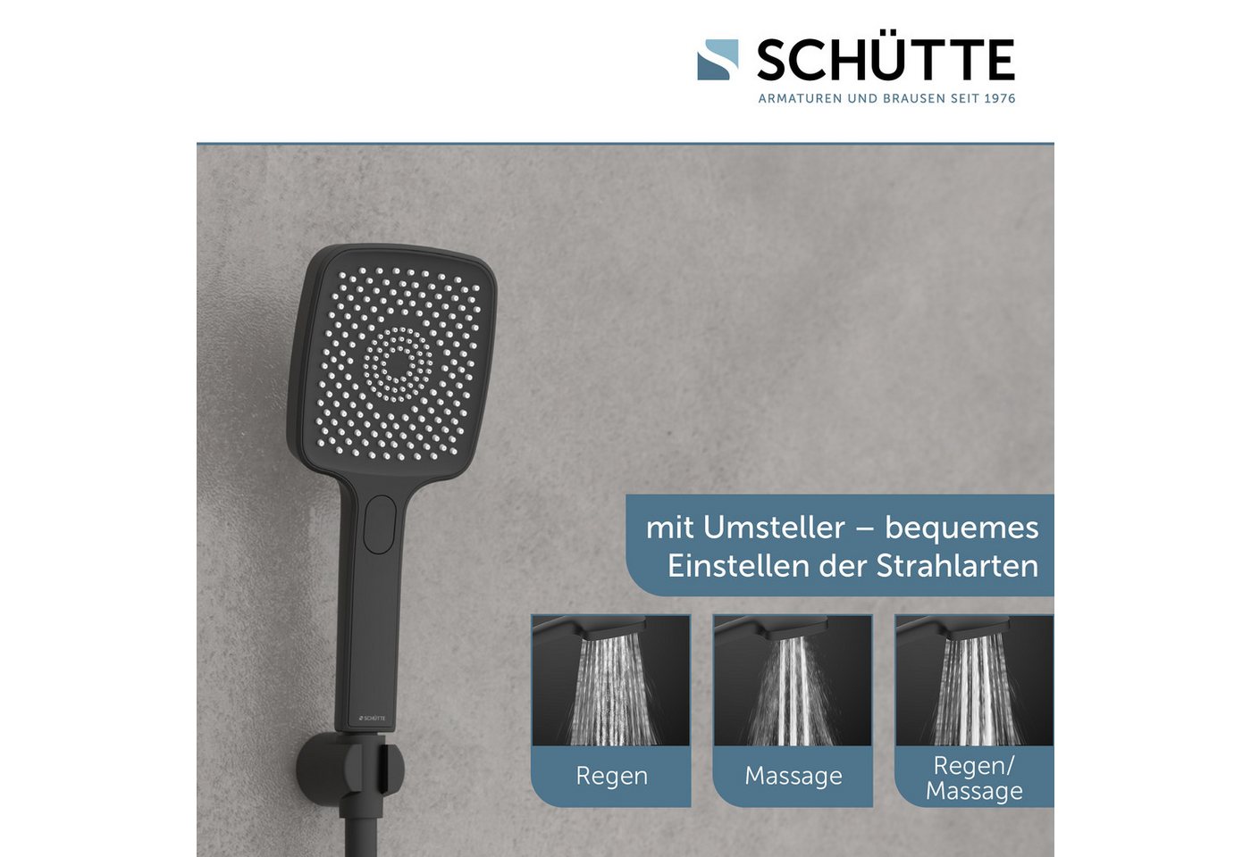 Schütte Handbrause HAWAII, 3-fach verstellbar, mit Antikalknoppen, wassersparend, rund – Bild 3 von 5