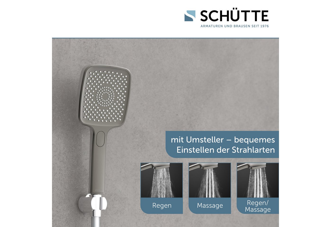 Schütte Handbrause HAWAII, 3-fach verstellbar, mit Antikalknoppen, wassersparend, rund – Bild 3 von 5