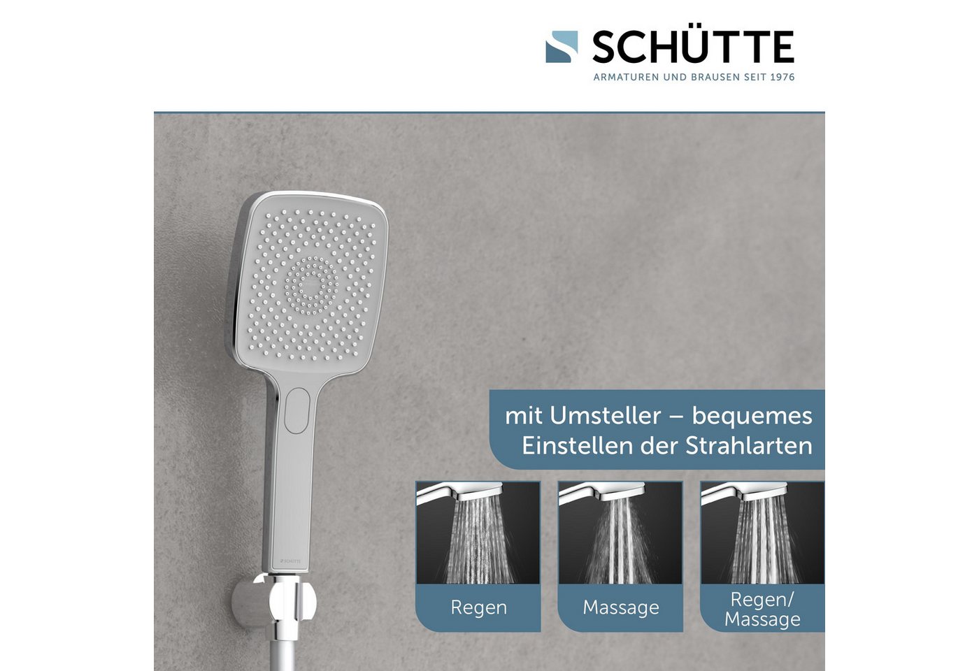 Schütte Handbrause HAWAII, 3-fach verstellbar, mit Antikalknoppen, wassersparend, rund – Bild 3 von 5