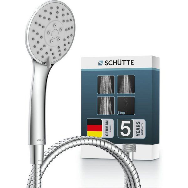 Schütte Handbrause NAPOLI, Duschkopf Ø 10cm, inkl. Brauseschlauch 150cm, Dichtungen, Wasserstopp