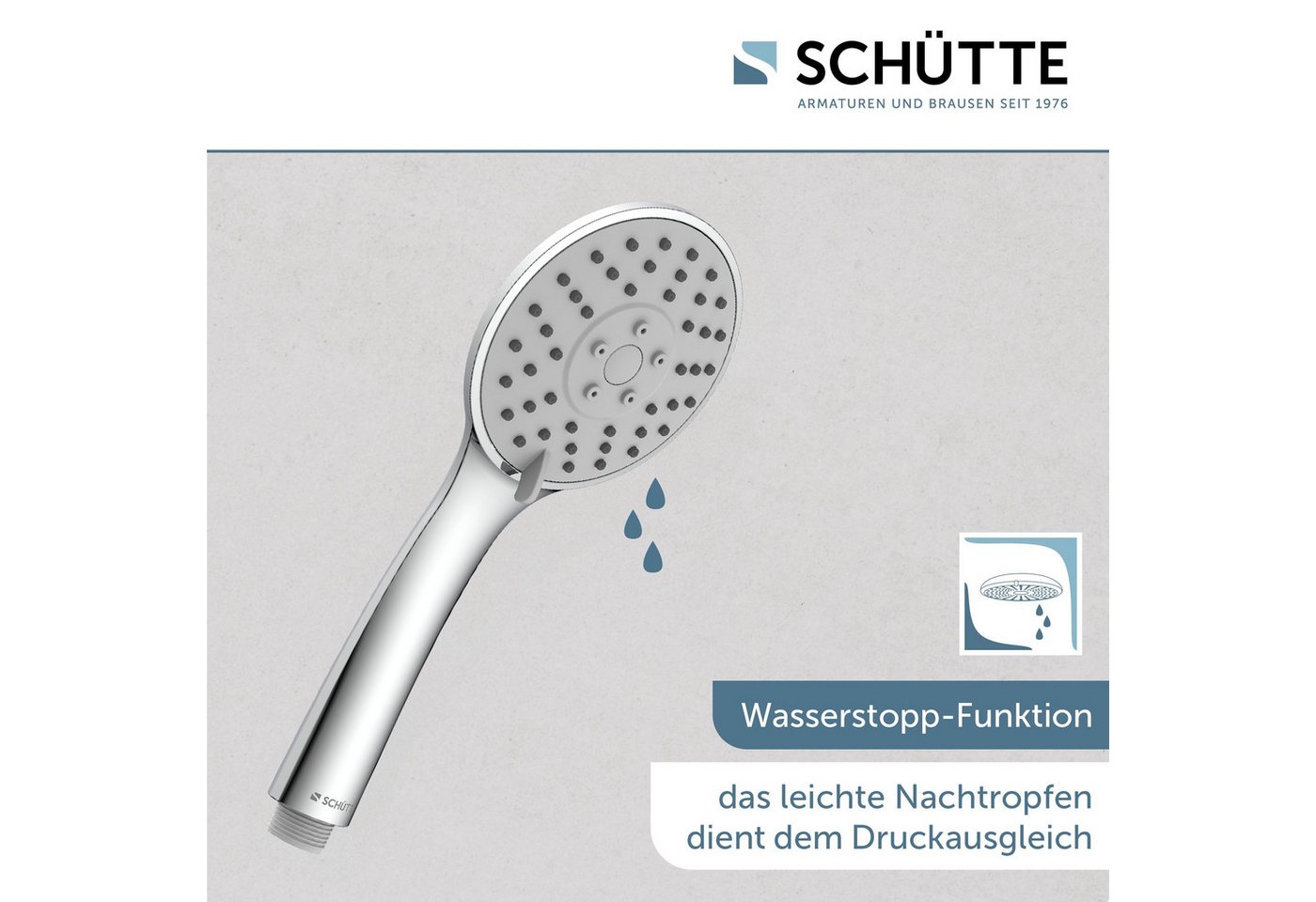 Schütte Handbrause NAPOLI, Duschkopf Ø 10cm, inkl. Brauseschlauch 150cm, Dichtungen, Wasserstopp – Bild 3 von 4