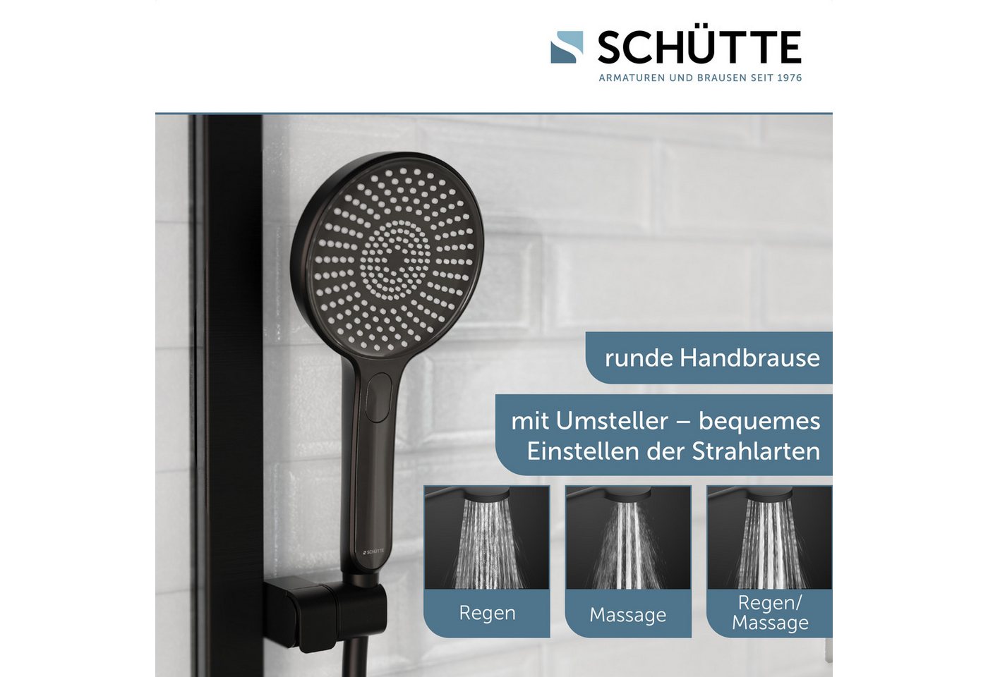 Schütte Stangenbrause-Set KARIBIK, Höhe 78,5 cm, 3 Strahlart(en), Komplett-Set, 4 tlg., höhenverstellbar, mit Antikalk-Beschichtung, wassersparend – Bild 3 von 5