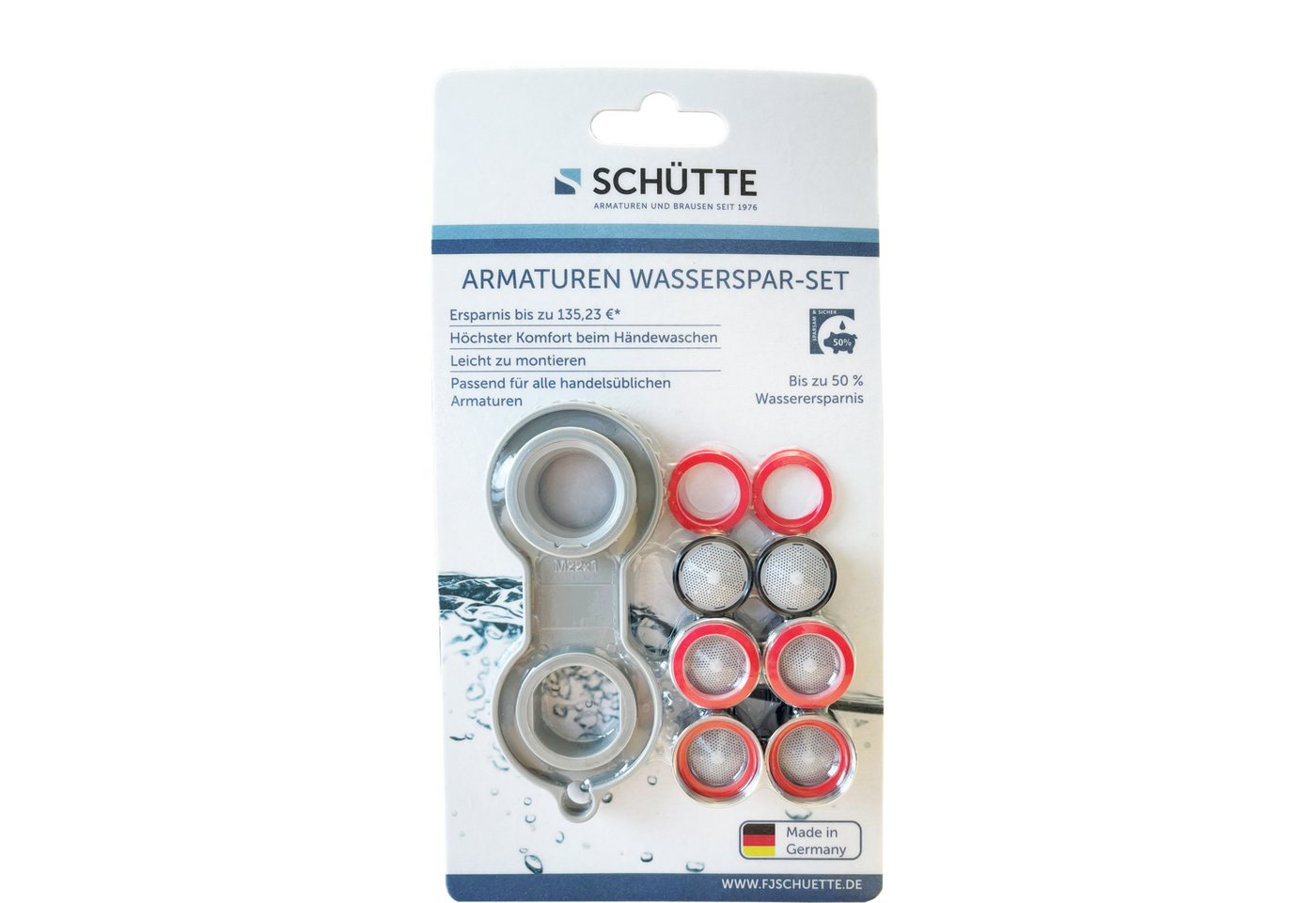 Schütte Strahlregler Wasserspar-Set, (9-tlg), IG: M22, M24, Wasserspar-Mischdüse für bis zu 50% Wasserersparnis – Bild 2 von 3