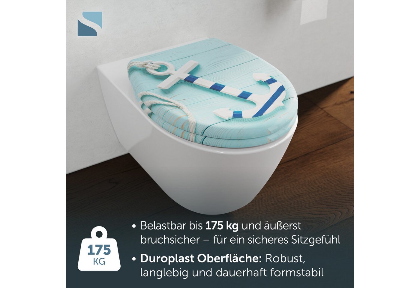 Schütte WC-Sitz ANCHOR, Toilettendeckel, Absenkautomatik, Schnellverschluss, O-Form, bis 175kg – Bild 4 von 5