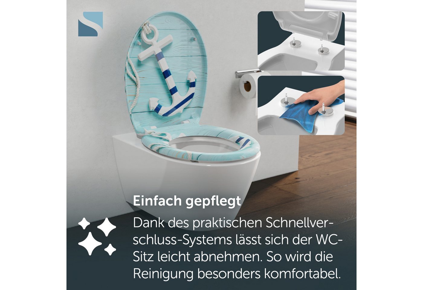 Schütte WC-Sitz ANCHOR, Toilettendeckel, Absenkautomatik, Schnellverschluss, O-Form, bis 175kg – Bild 5 von 5