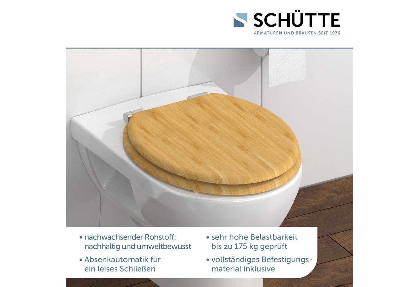 Schütte WC-Sitz Bambus (1-St), bruchsicher und kratzfest, Absenkautomatik, Standardmaß – Bild 3 von 5