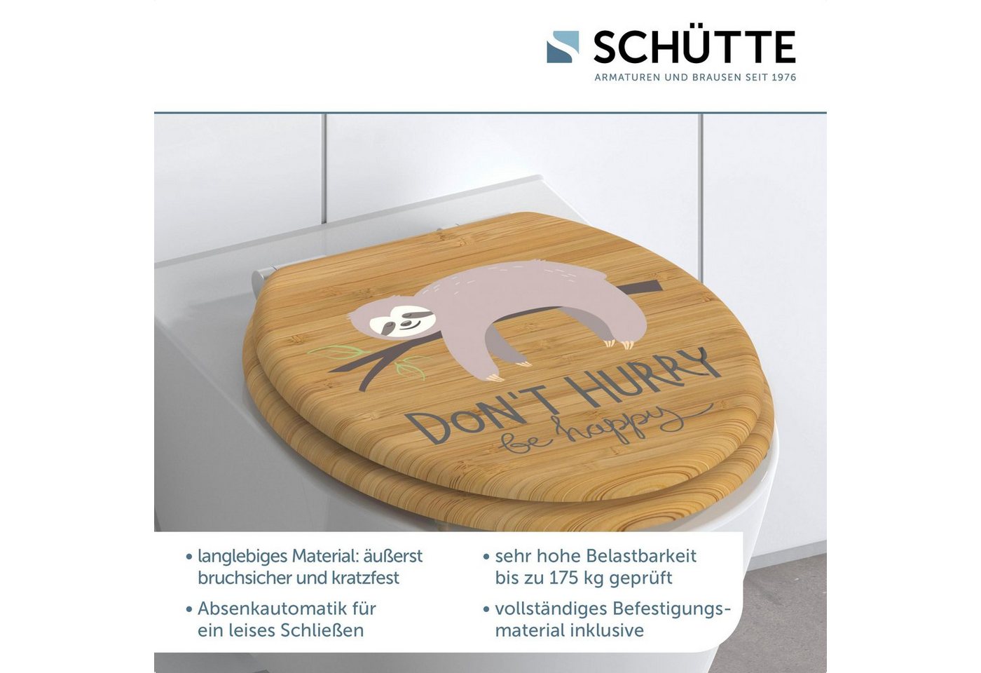 Schütte WC-Sitz Don`t Hurry, Absenkautomatik, Holzkern, Motivdruck, MDF – Bild 2 von 5
