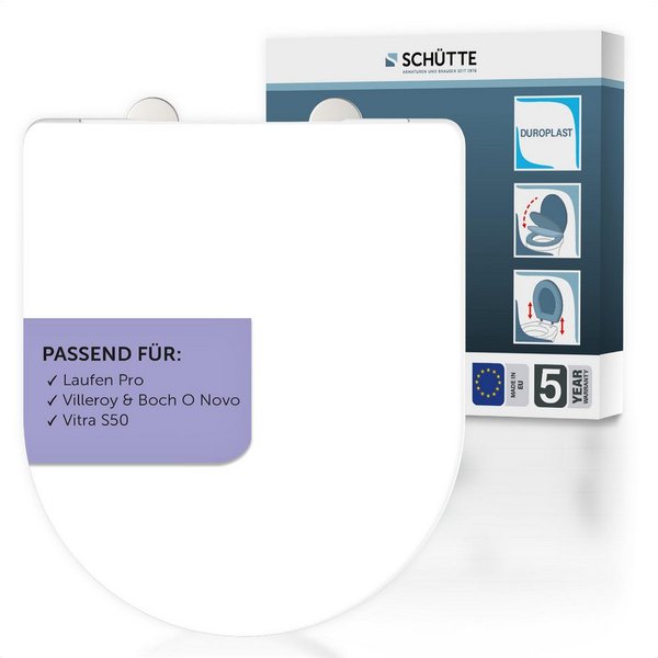 Schütte WC-Sitz Duroplast, WHITE D-Form PRO 2 (WC-Sitz, Befestigungsmaterial, Montageanleitung), mit Absenkautomatik und Schnellverschluss