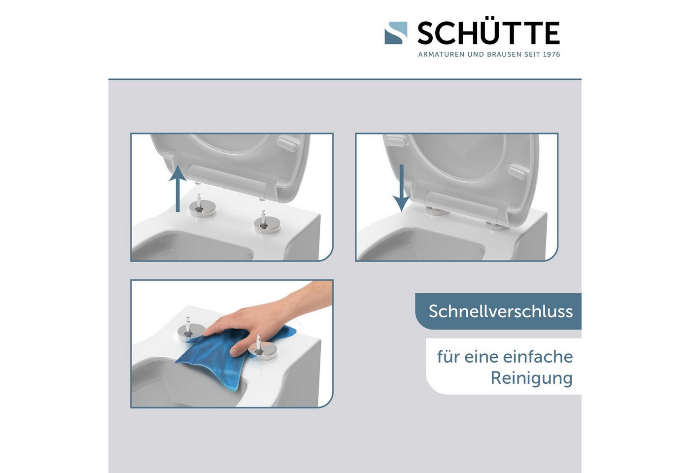 Schütte WC-Sitz Duroplast, WHITE D-Form PRO 5 (WC-Sitz, Befestigungsmaterial, Montageanleitung), mit Absenkautomatik und Schnellverschluss – Bild 5 von 5