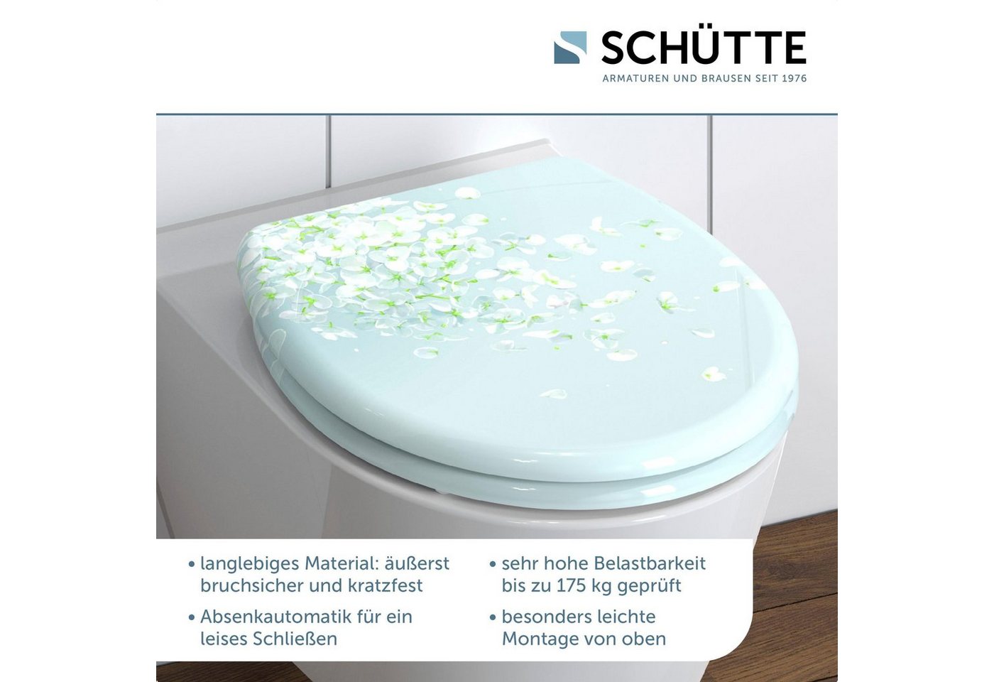 Schütte WC-Sitz FLOWER IN THE WIND, bruchsicher und kratzfest, Absenkautomatik, Standardmaß – Bild 2 von 5