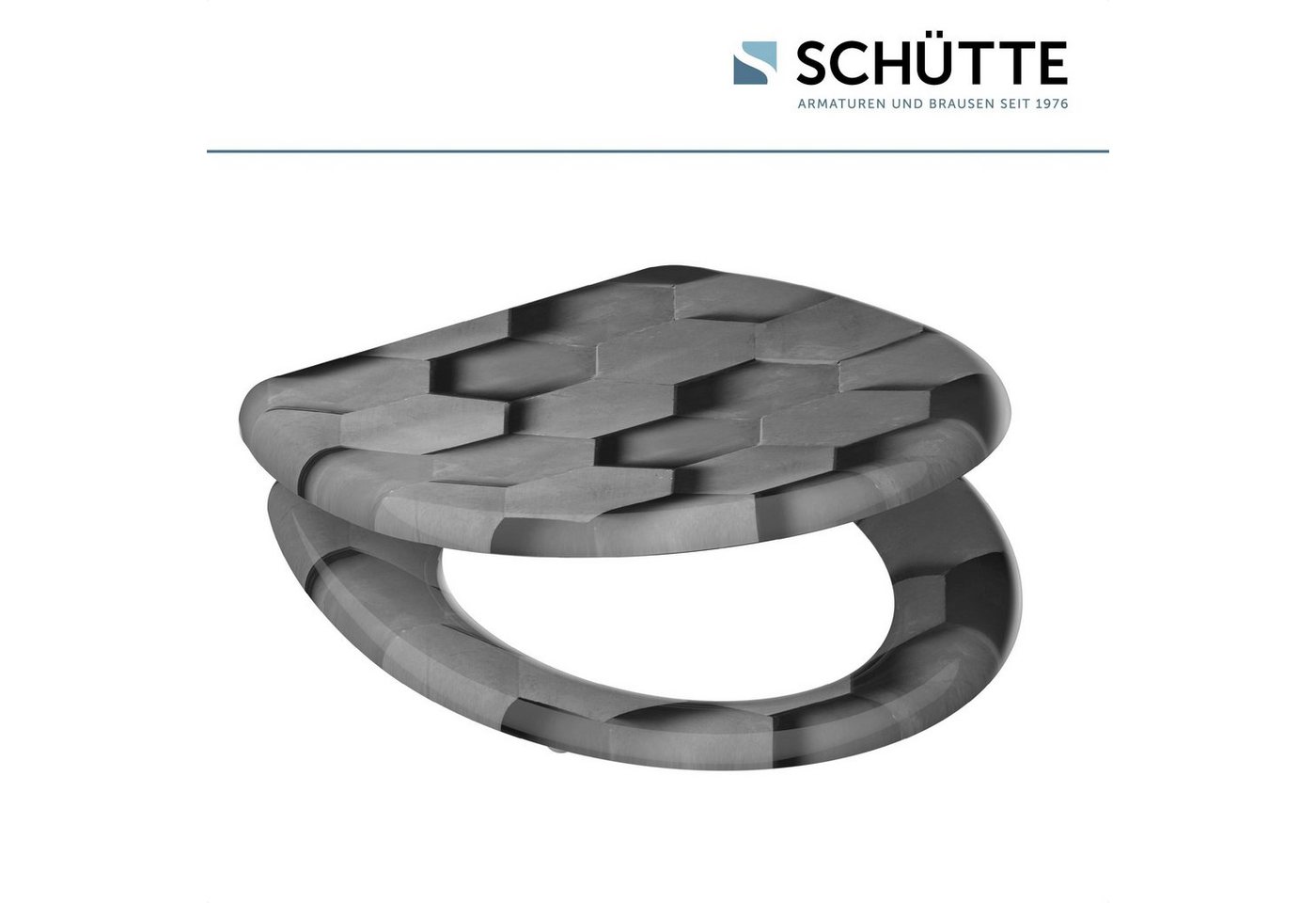 Schütte WC-Sitz Grey Hexagons, Duroplast, mit Absenkautomatik und Schnellverschluss – Bild 3 von 5