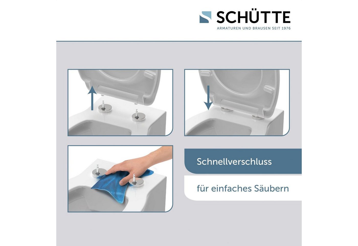 Schütte WC-Sitz Grey Hexagons, Duroplast, mit Absenkautomatik und Schnellverschluss – Bild 5 von 5