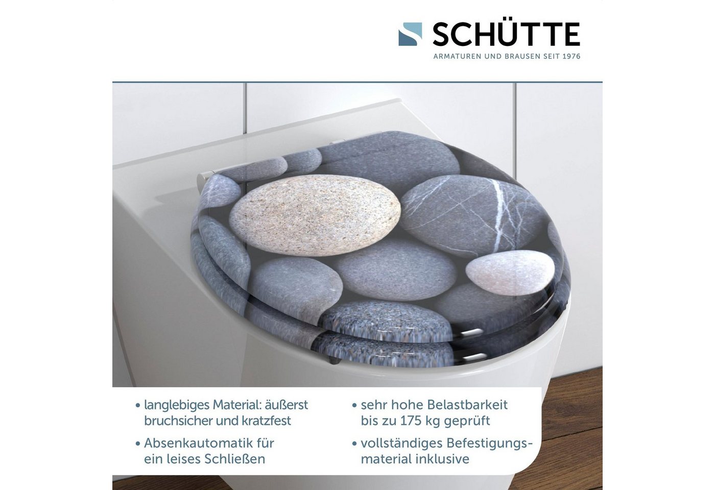 Schütte WC-Sitz GREY STONES, mit Absenkautomatik und Holzkern, MDF – Bild 2 von 5