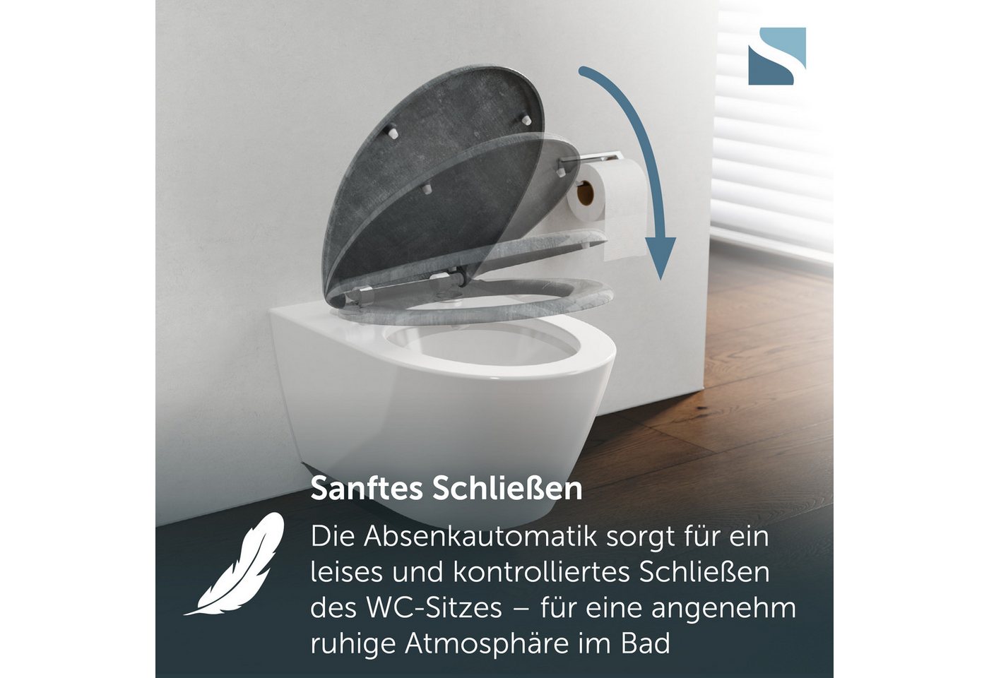 Schütte WC-Sitz LIGHT CONCRETE, Toilettendeckel, Absenkautomatik, Schnellverschluss, O-Form, bis 175kg – Bild 3 von 5