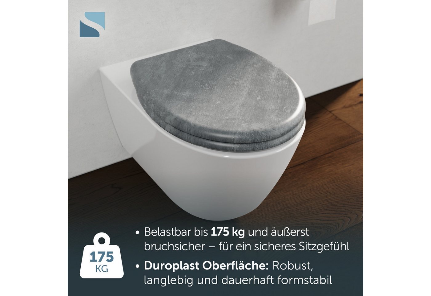 Schütte WC-Sitz LIGHT CONCRETE, Toilettendeckel, Absenkautomatik, Schnellverschluss, O-Form, bis 175kg – Bild 4 von 5