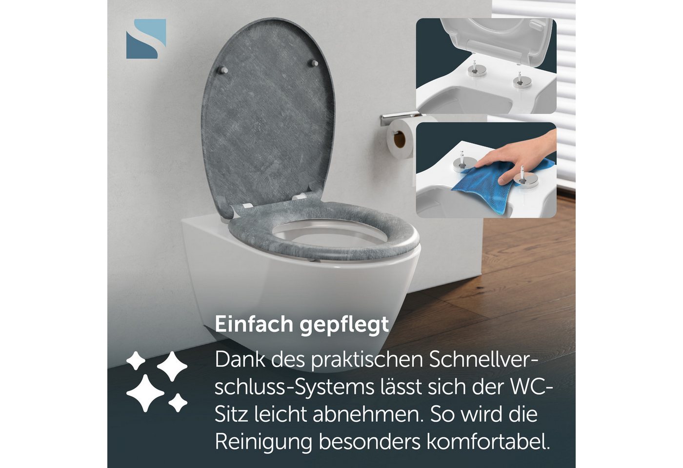 Schütte WC-Sitz LIGHT CONCRETE, Toilettendeckel, Absenkautomatik, Schnellverschluss, O-Form, bis 175kg – Bild 5 von 5