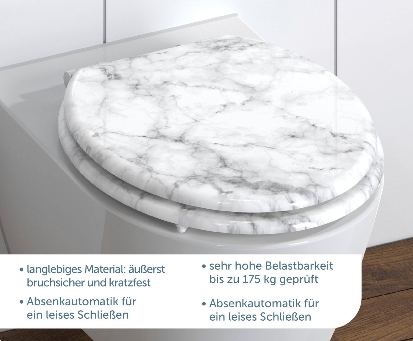 Schütte WC-Sitz Marmor, Absenkautomatik, Holzkern, Motivdruck, MDF – Bild 2 von 5