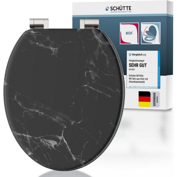 Schütte WC-Sitz MARMOR BLACK, Toilettendeckel, Absenkautomatik, stabiles MDF, O-Form, Motiv, 175kg