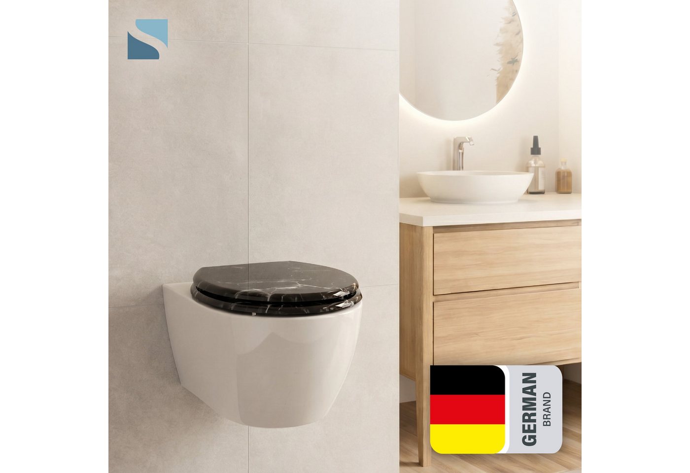 Schütte WC-Sitz MARMOR BLACK, Toilettendeckel, Absenkautomatik, stabiles MDF, O-Form, Motiv, 175kg – Bild 2 von 5