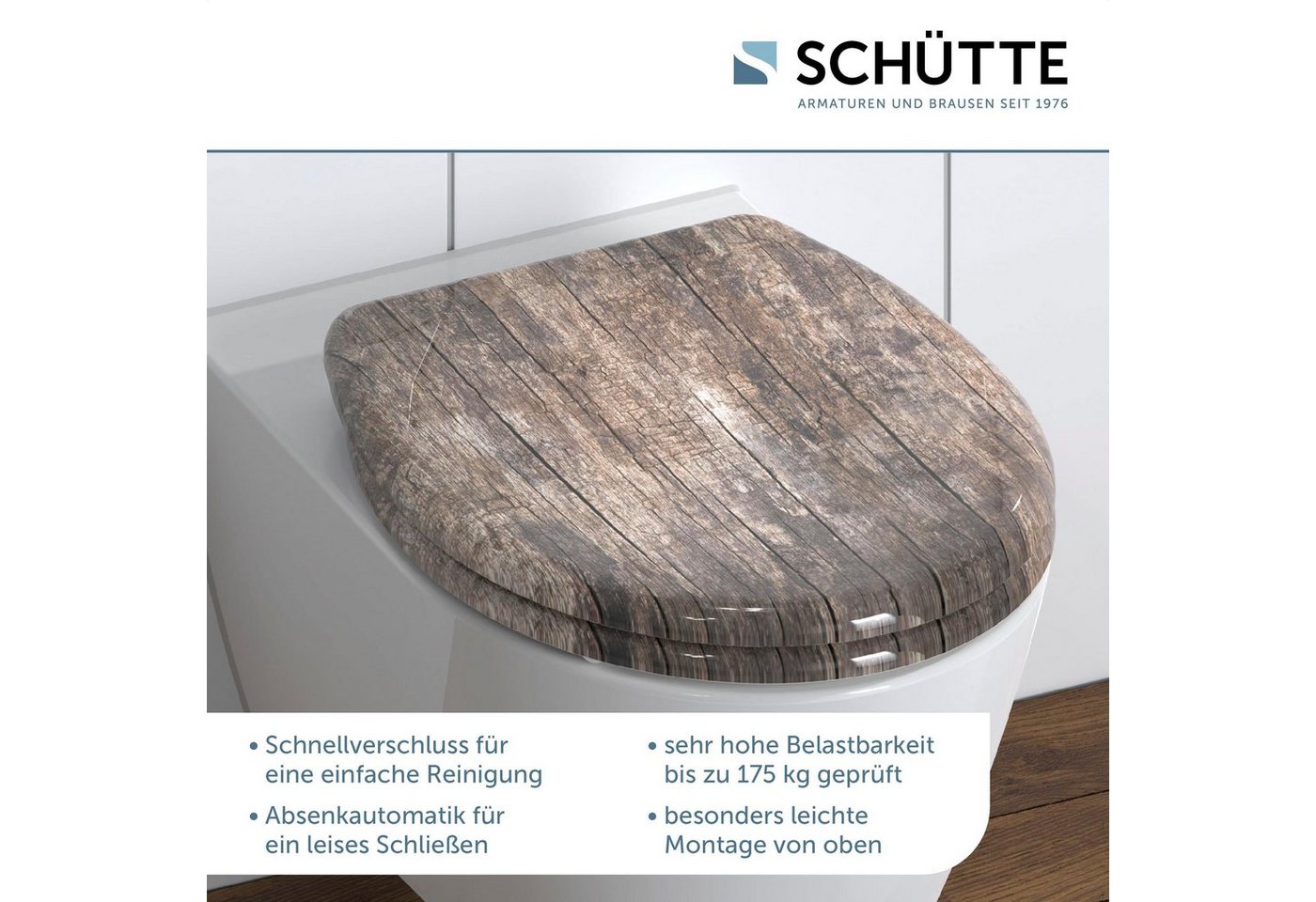 Schütte WC-Sitz Old Wood, Duroplast, mit Absenkautomatik und Schnellverschluss – Bild 2 von 5