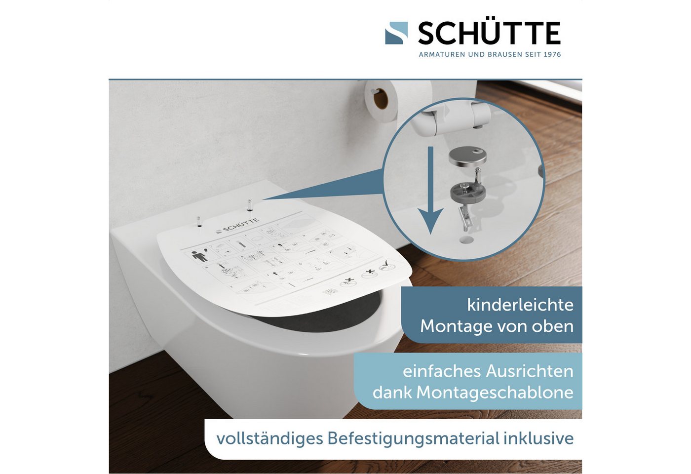 Schütte WC-Sitz WHITE, Duroplast, Absenkautomatik, Schnellverschluss, belastbar bis 150 kg – Bild 2 von 5
