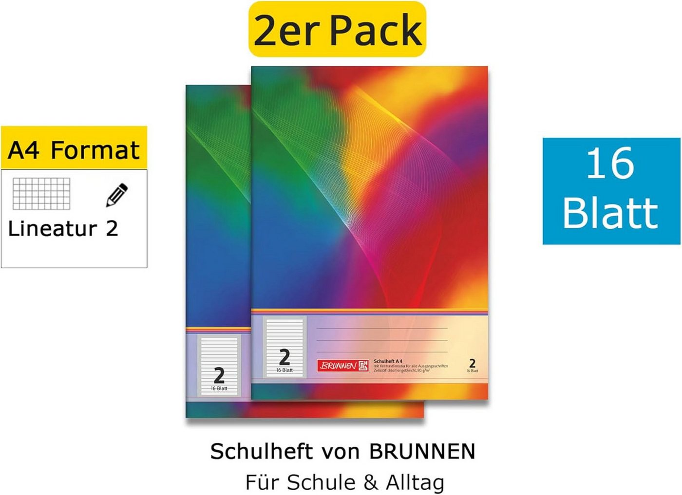 BRUNNEN Schulheft BRUNNEN Schulheft Lin.2, 2. Klasse, DIN A4/16 - Doppelpack – Bild 2 von 5