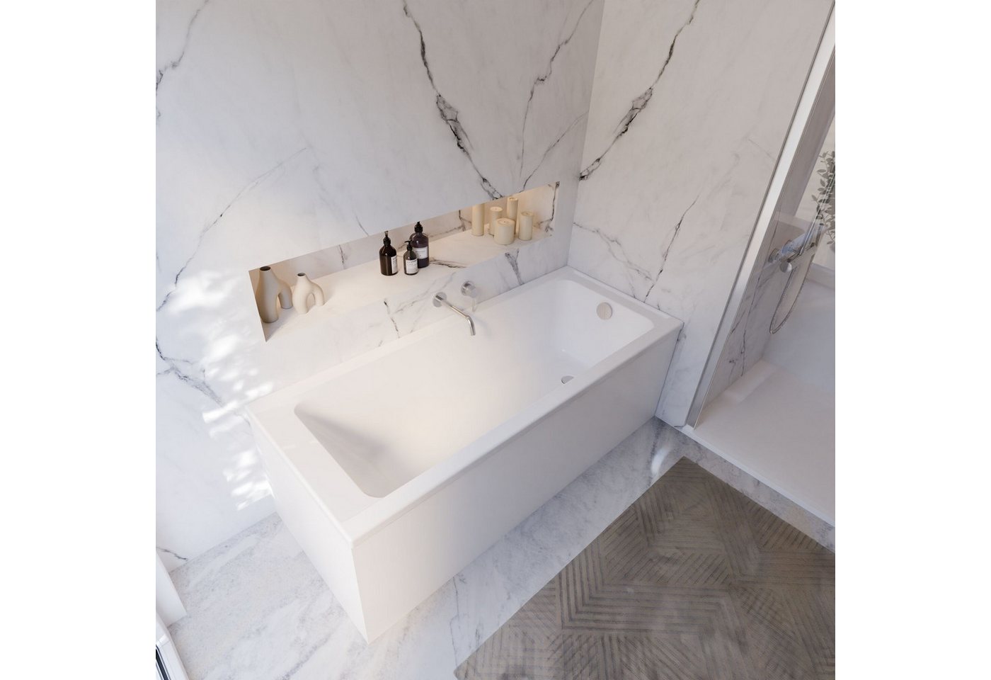 Schulte Badewanne Rechteck Como, 170x75 cm Sanitäracryl Weiß Komplett-Set mit Fußgestell und Ablauf – Bild 3 von 5