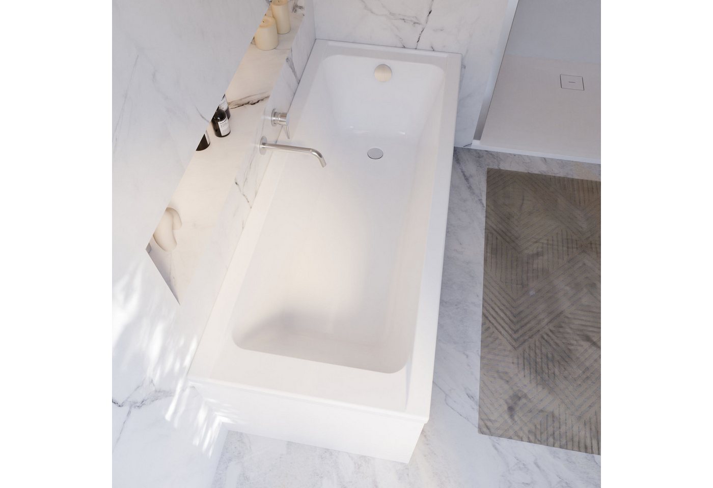 Schulte Badewanne Rechteck Como, 170x75 cm Sanitäracryl Weiß Komplett-Set mit Fußgestell und Ablauf – Bild 4 von 5