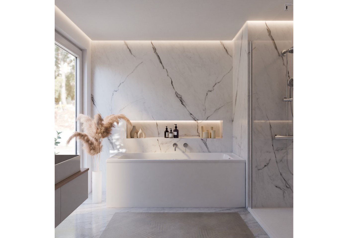 Schulte Badewanne Rechteck Como, 170x75 cm Sanitäracryl Weiß Komplett-Set mit Wannenträger und Ablauf – Bild 2 von 5